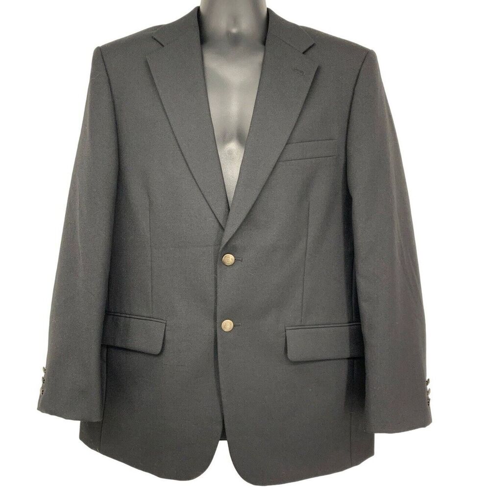 Versini Black 100% Wool Blazer Single Breasted Notched Collar Men's Size 46R